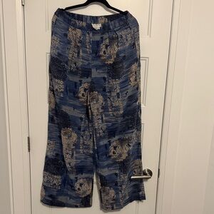 Henri Bendel Blue and Cream Silk Pants